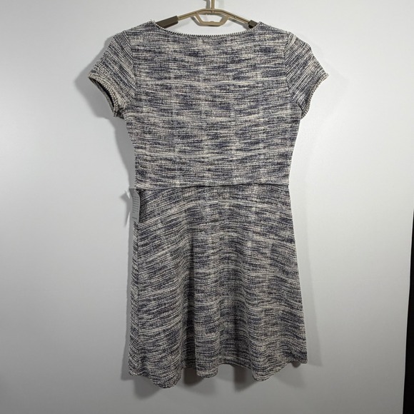Max Studio Tweed Fit Flare Dress Short Sleeve Textured Blue White Black Sz L NWT - Picture 7 of 8